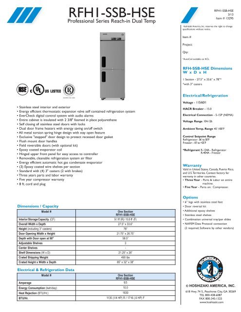 RFH1-SSB-HSE - Hoshizaki America, Inc.