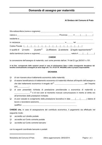 Modulo domanda maternita-assegno - Comune di Prato