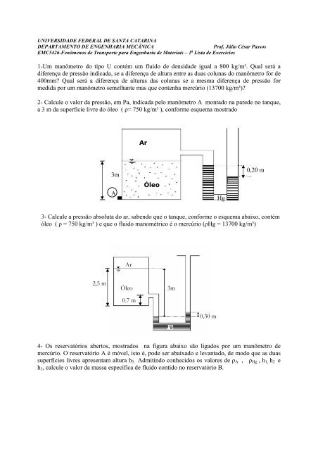 LISTA DE EXERCÍCIOS 1 - LEPTEN - Universidade Federal de ...