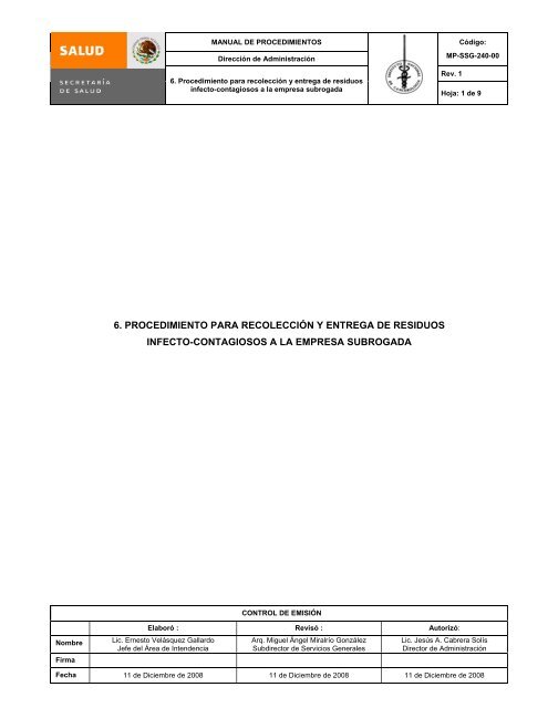 6. procedimiento para recolecciÃ³n y entrega de residuos infecto ...