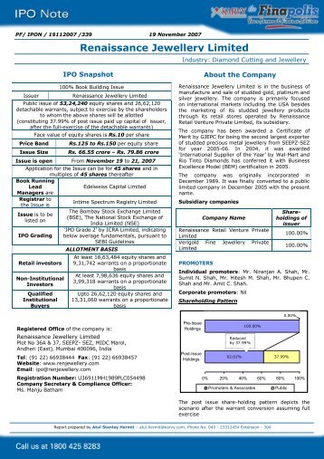 IPO Note - Renaissance Jewellery Limited - Thefinapolis