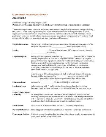 Preliminary/Sample Residential EE Loan Term Sheet and ...