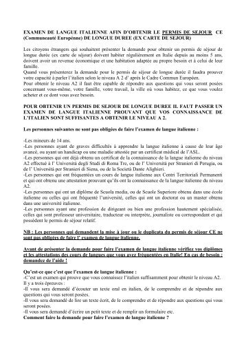 EXAMEN DE LANGUE ITALIENNE AFIN D'OBTENIR LE PERMIS ...