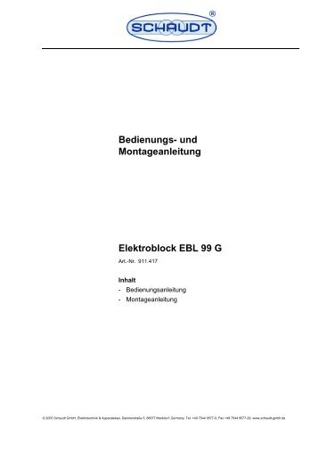 Bedienungs- und Montageanleitung Elektroblock EBL 99 G