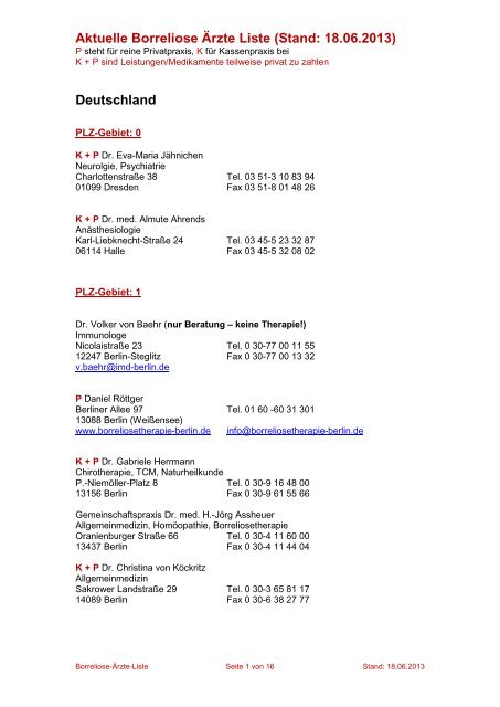 Aktuelle Borreliose Ãrzte Liste - Borreliose Nachrichten