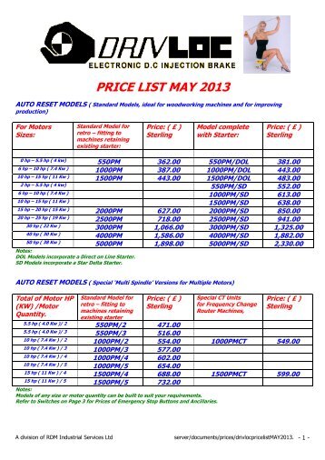 PRICE LIST MAY 2013 - RDM Industrial Services Ltd