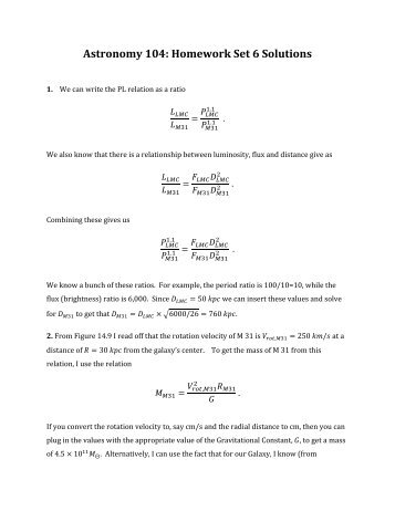 Astronomy 104: Homework Set 6 Solutions