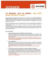 DOSSIER LE MONDIAL 2014 AU BRÃSIL - Solidar Suisse