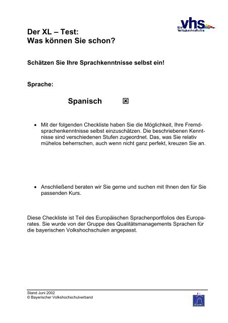 Der XL – Test: Was können Sie schon? Spanisch - Volkshochschule ...