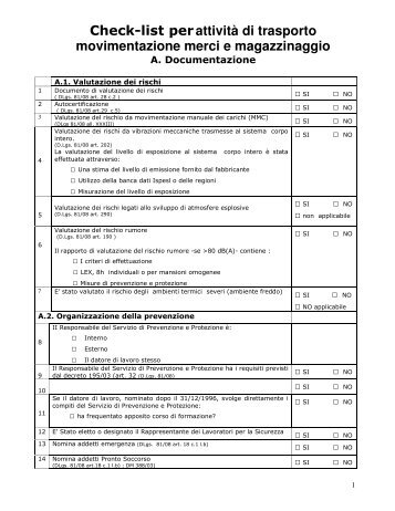 Check-list perattivitÃ  di trasporto movimentazione merci e ...