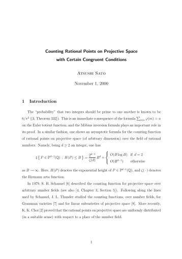 Counting Rational Points on Projective Space with Certain ...