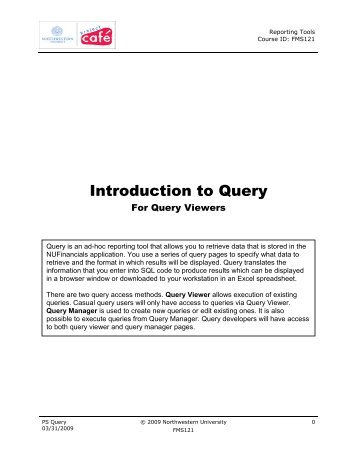 Introduction to Query: View Access Only - Northwestern University