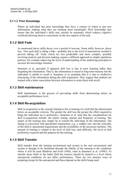 Literature Review on Skill Fade - Human Factors Integration ...