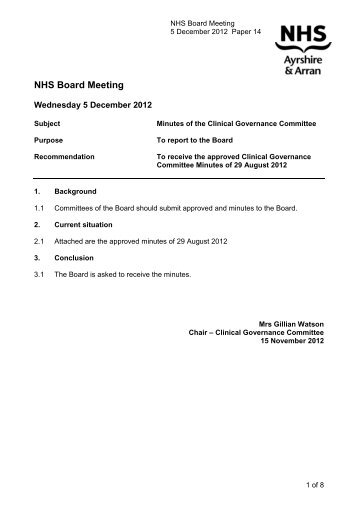 Clinical Governance Committee Minutes, 29 August 2012