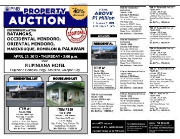 PNB Calapan City foreclosed properties auction listing for April 25 ...