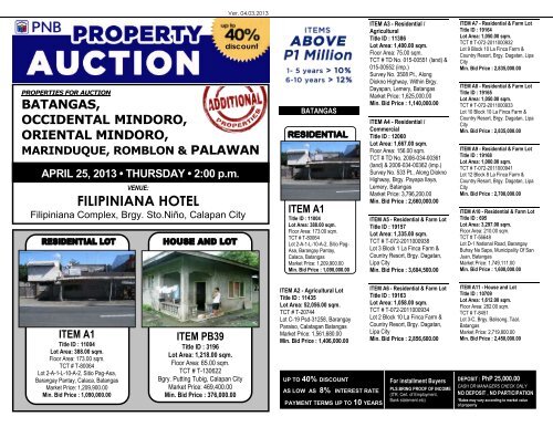 PNB Calapan City foreclosed properties auction listing for April 25 ...