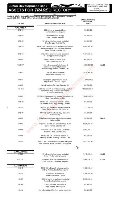 Luzon Development Bank Assets For Sale As Of January 2012 Updated
