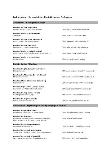 Ãbersicht sortiert nach Fachbereichen (PDF) - PROfessur