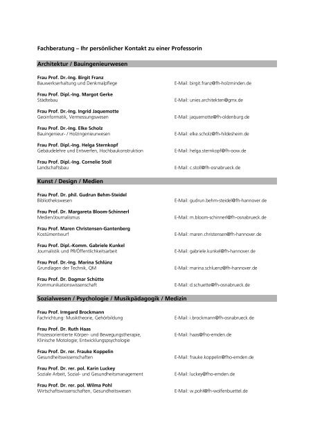 Ãbersicht sortiert nach Fachbereichen (PDF) - PROfessur