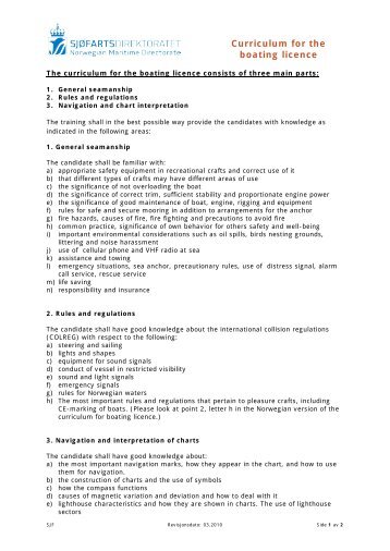 Curriculum for the boating licence - SjÃ¸fartsdirektoratet