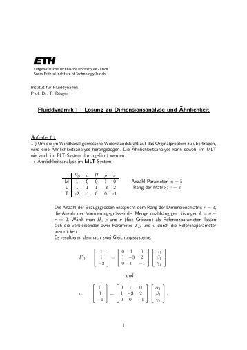 Fluiddynamik I - LÃ¶sung zu Dimensionsanalyse und Ãhnlichkeit - IFD