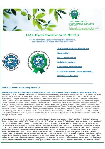 A.I.S.E. Charter Newsletter No. 10, May 2012 ... - Sustainable Cleaning