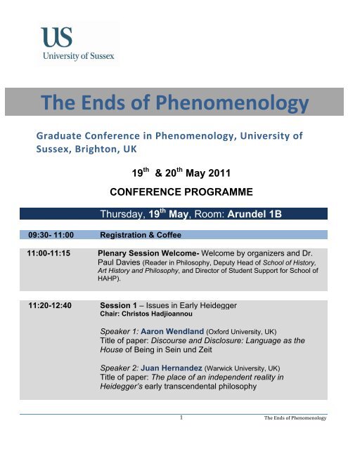 The Ends of Phenomenology: A Graduate ... - University of Sussex