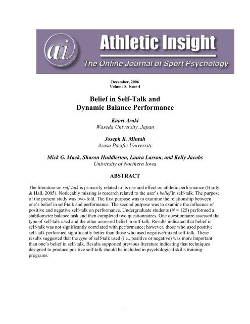 Belief in Self-Talk and Balance Performance - Athletic Insight