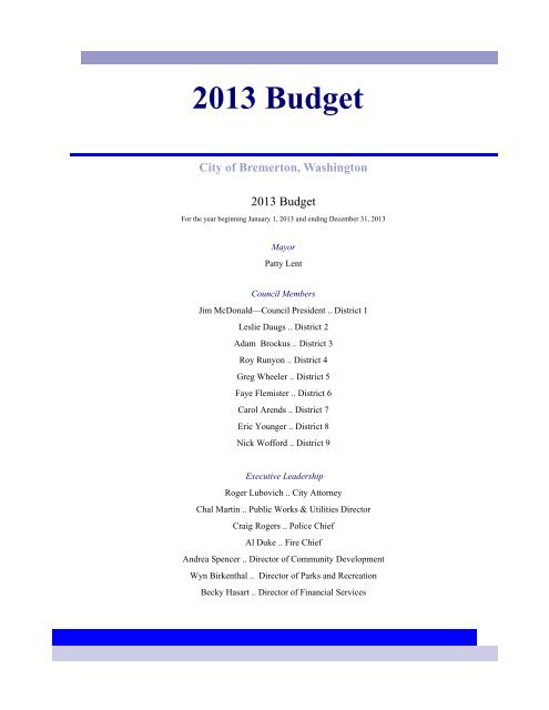 2013 Annual Budget - City of Bremerton