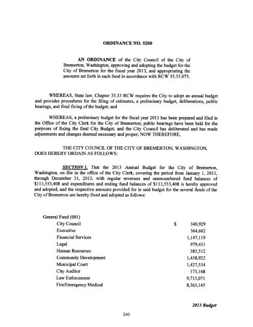 2013 Annual Budget - City of Bremerton
