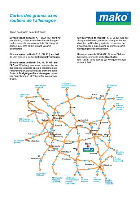 Cartes des grands axes routiers de l'allemagne - mako GmbH