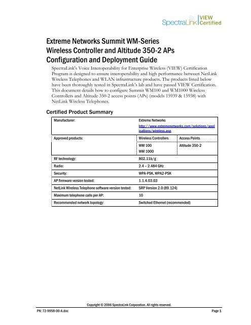 Extreme Networks Summit WM-Series Wireless Controller - Wavelink