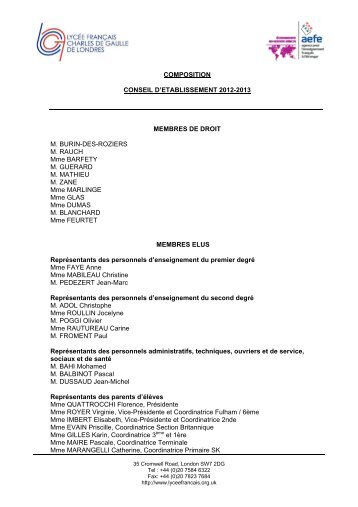 COMPOSITION CONSEIL D'ETABLISSEMENT 2012-2013 ...