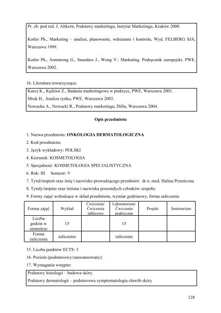 opisy przedmiotÃ³w - PaÅstwowa WyÅ¼sza SzkoÅa Zawodowa w Nysie