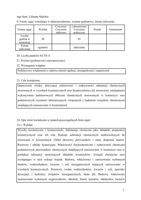 opisy przedmiotÃ³w - PaÅstwowa WyÅ¼sza SzkoÅa Zawodowa w Nysie