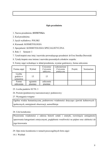 opisy przedmiotÃ³w - PaÅstwowa WyÅ¼sza SzkoÅa Zawodowa w Nysie