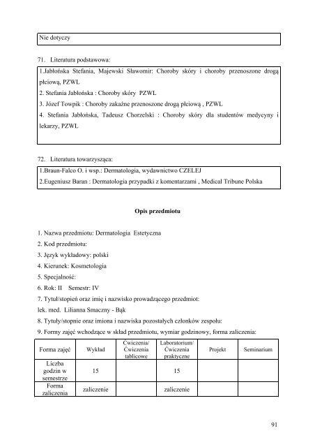 opisy przedmiotÃ³w - PaÅstwowa WyÅ¼sza SzkoÅa Zawodowa w Nysie