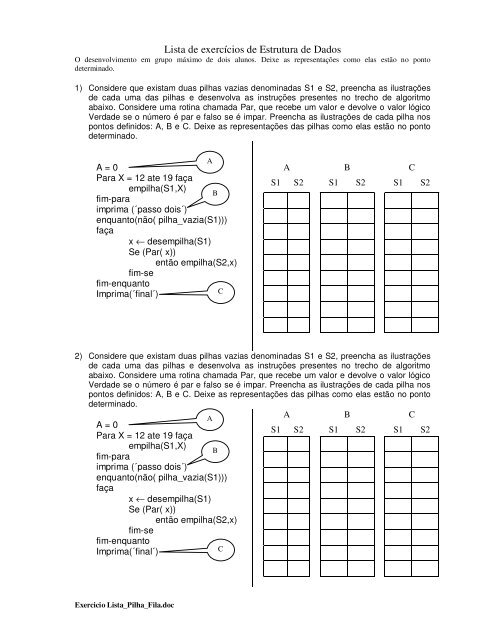 Lista de exercícios de Estrutura de Dados - Waltenomartins.com.br