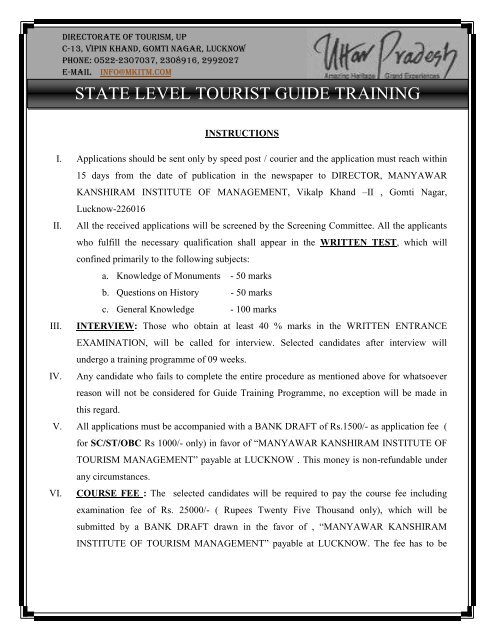 Guidelines for State Level Guides - Uttar Pradesh Tourism