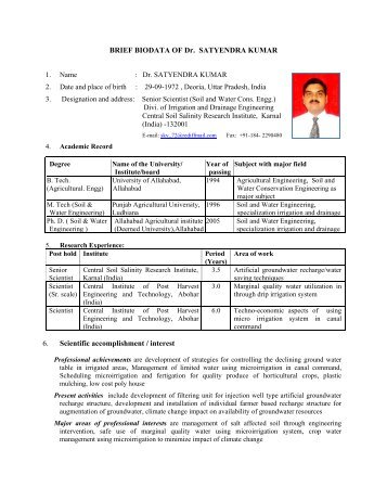 Dr. Satyendra Kumar - Central Soil Salinity Research Institute