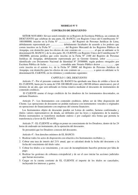 MODELO NÂº 5 CONTRATO DE DESCUENTO SEÃOR NOTARIO ...