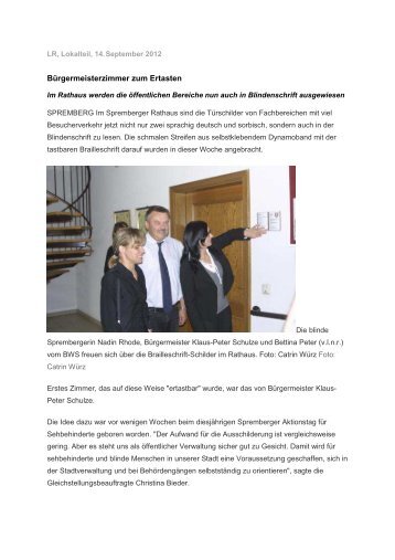 Bürgermeisterzimmer zum Ertasten - Behindertenwerk Spremberg