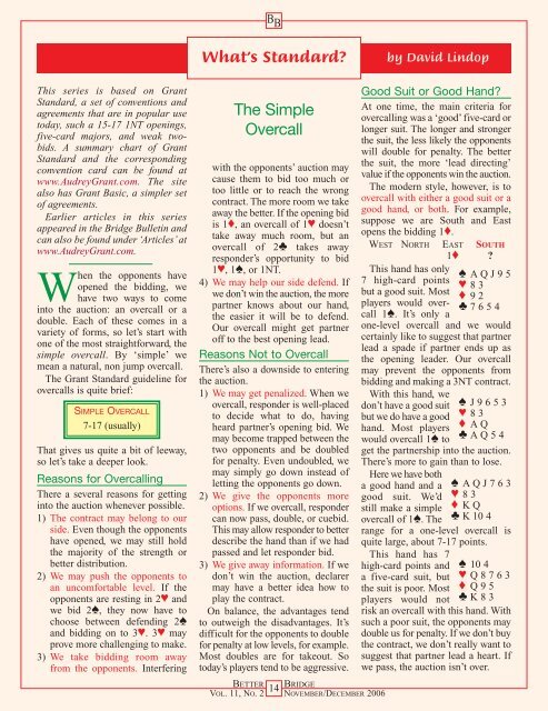 What's Standard? The Simple Overcall - Better Bridge