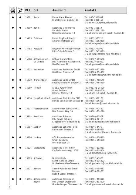 Suzuki Händlerverzeichnis