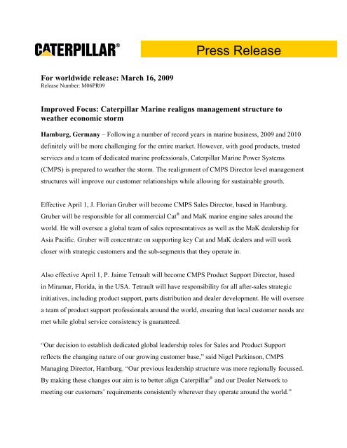 News Press Release - Marine Engines Caterpillar