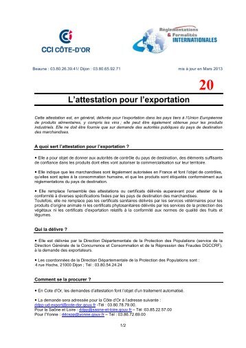 20 L'attestation pour l'exportation - CCI CÃ´te-d'Or