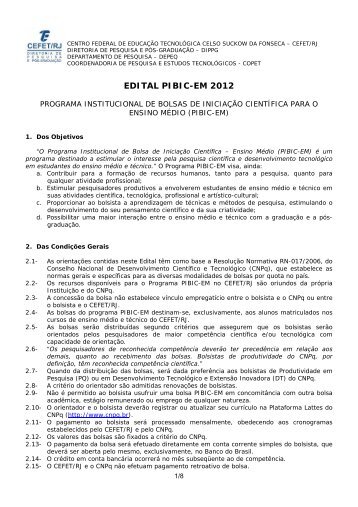 EDITAL PIBIC-EM 2012 - CEFET/RJ â Portal de NotÃ­cias