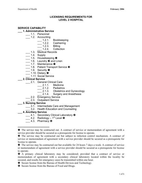 LICENSING REQUIREMENTS FOR LEVEL 2 HOSPITAL DOH licensing-requirements-for-level-2-hospital-doh