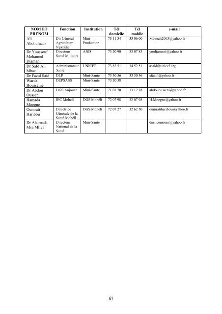 Plan de mise en Åuvre 2006-2008