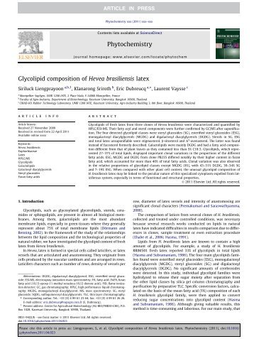 Glycolipid composition of Hevea brasiliensis latex - Montpellier ...